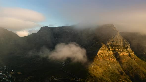 Misting in front of Table Mountain, sunset shot from Lion's Head