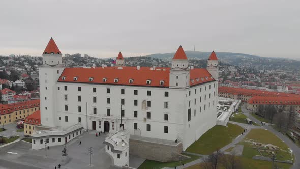 Bratislava Castle The massive rectangular building with four corner towers stands on an isolated roc