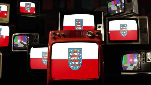 Flag of Thuringia, German State, on Retro TVs.