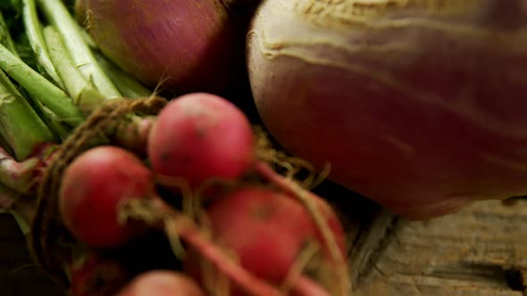 Close-up of kohlrabi on wooden table