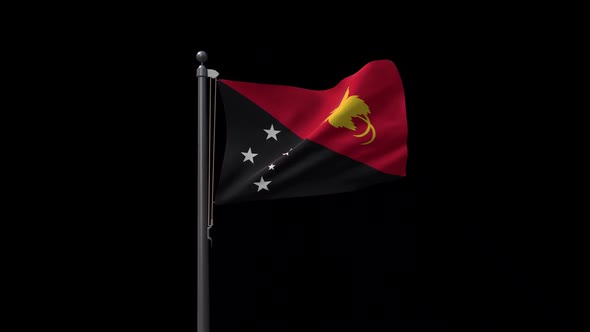 Papua New Guinea Flag On Flagpole With Alpha Channel