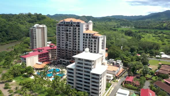 Aerial view of a beach resort in the coastal city of Jaco in Costa Rica