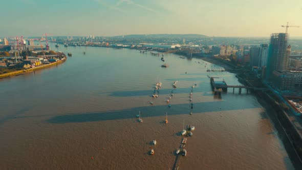 Thames and North Greenwich peninsula in London, England, UK