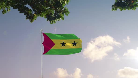 sao tome and principe Flag With  Modern City 