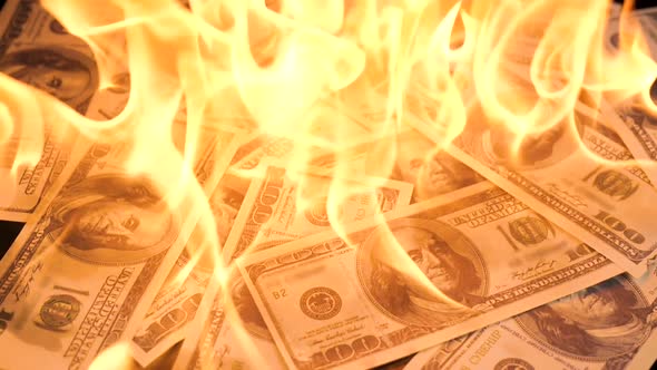 Slow Motion of Dollars Money on Fire Lost Money