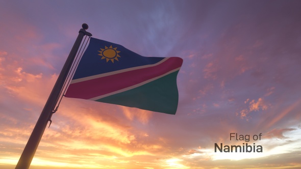 Namibia Flag on a Flagpole V3