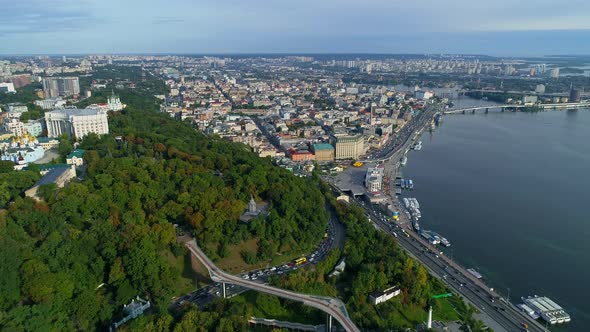 Aerial View Beautiful Kyiv Cityscape River Station Postal and Contract Area