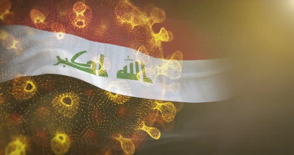 Iraq Flag With Corona Virus Bacteria 4K