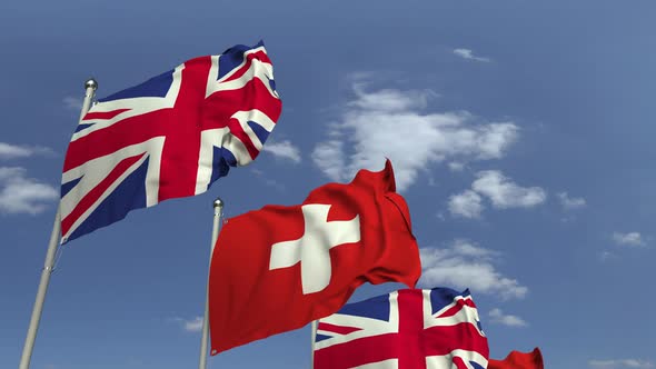 Many Flags of Switzerland and the United Kingdom