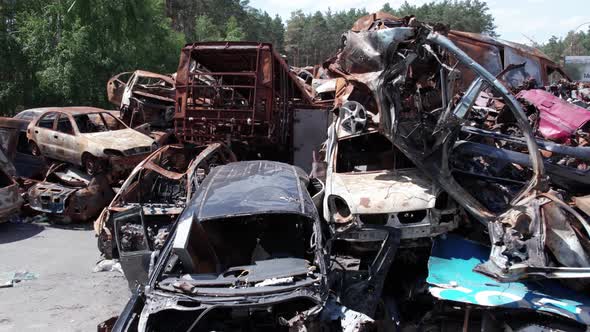 Irpin Bucha District Ukraine a Dump of Shot and Burned Cars