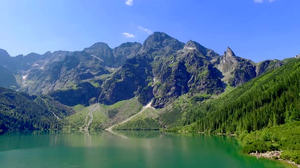 Lake in the middle of the Tatras mountains at sunrise, Poland