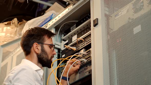 Neural Network Artificial Intelligence Database Server Room. Hard Drive Installation In Data Center.