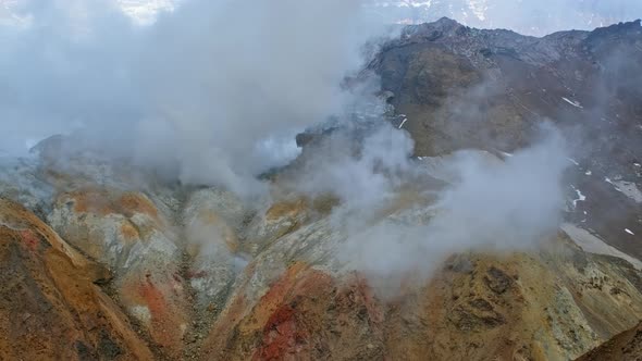 Fumaroles in Crater of Active Mutnovsky Volcano