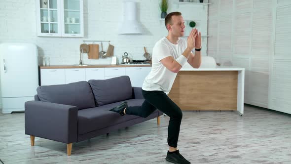 Young man practicing fitness at home