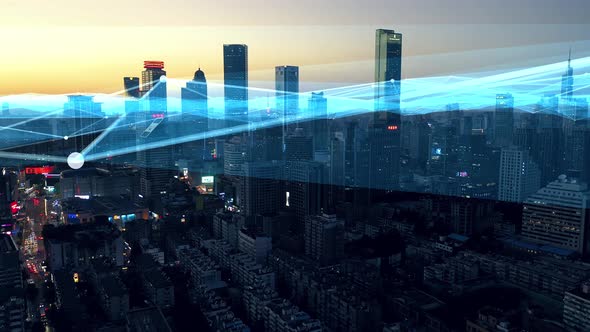 smart Connected city skyline. Futuristic network concept, city Technology.