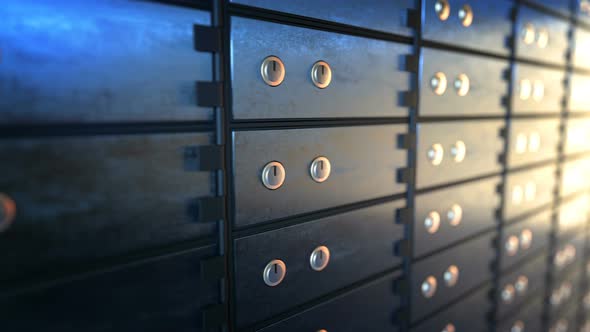 Close-up of Safety Deposit Boxes in a Bank Vault Room