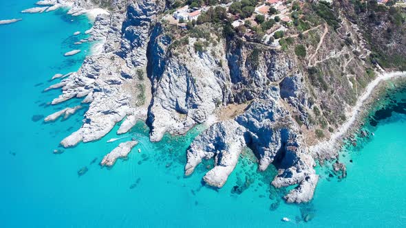 Downward Aerial View of Beautiful Southern Italian Coastline