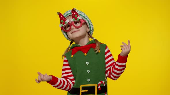 Kid Girl Christmas Elf Santa Helper Costume Dancing Fooling Around