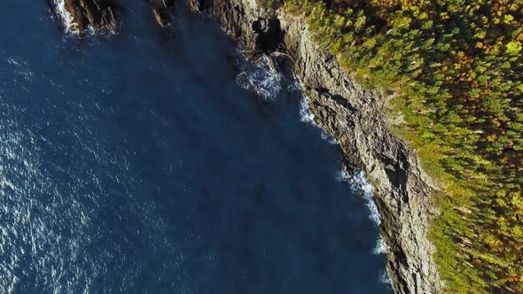 Overhead aerial footage of island in New Brunswick, drone view of Head Harbour