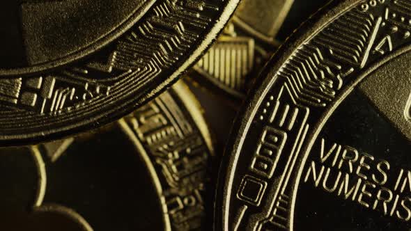 Rotating shot of Bitcoins 