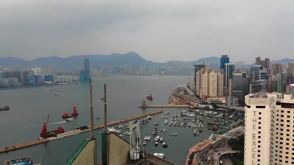 Hong Kong Island harbor by drone