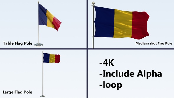 Romania Flag Pole Pack 4k-Loop