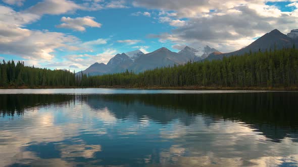 Pan Right of Sunset Over Herbert Lake in Banff National Park Alberta Canada