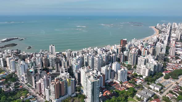 Aerial cityscape of downtown Vitoria Espirito Santo Brazil.