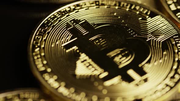 Rotating shot of Bitcoins