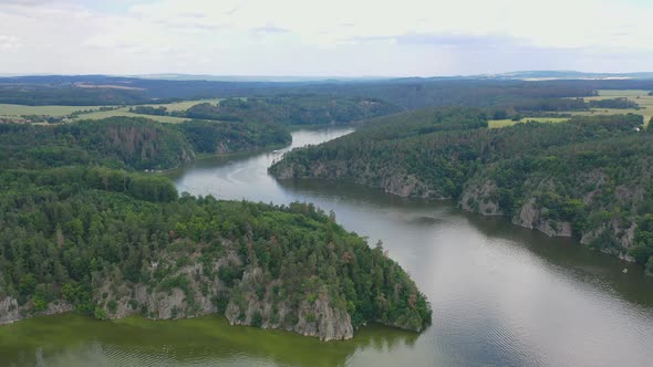 Aerial View of Confluence of Two Rivers Vltava and Otava Near Medieval Castle Zvikov, Czech Republic