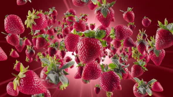 Burst of Strawberry in Deep Red Background