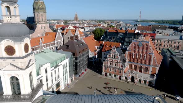 Establishing Aerial Bird Eye View Shot of Riga Riga Skyline Latvia