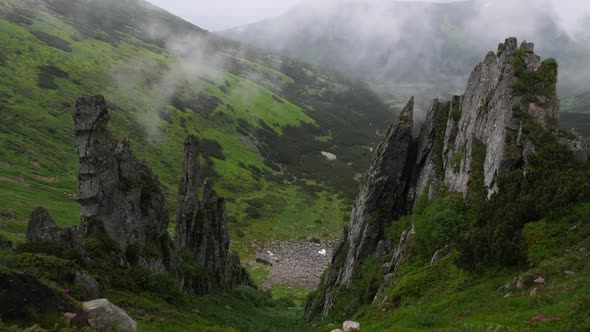 Beauty Cliffs in Summer Carpathian Mountains