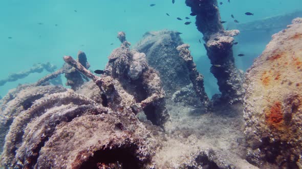 Submerged wreck Ship at the bottom of the ocean