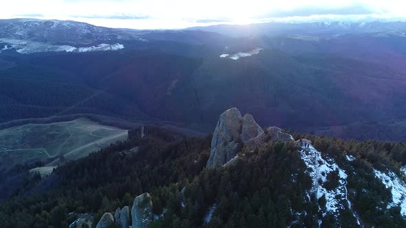 Aerial Sunset Over The Mountains