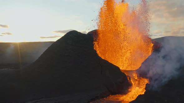 Lava Erupting From Fagradalsfjall Volcano In Reykjanes Peninsula Iceland