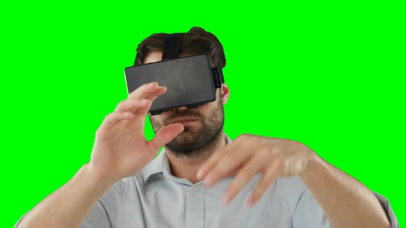 Man using virtual reality headset