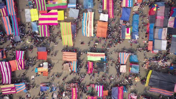 Aerial view of people at Rahman fish market, Chittagong, Bangladesh.