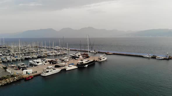 Aerial View of the Marina. Parking Boats From a Height. Port with Yachts. City Pier. Aerial View