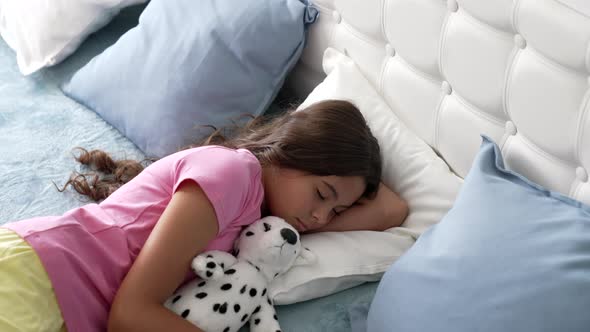 Childhood Peaceful Sleep of Child in Bed with Toy Healthy Sleep