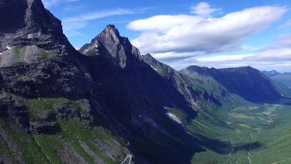 Mountain peaks around Trollstigen in Norway