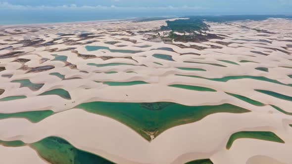 Drone Flying Backwards, Reveals A Portion Of Greenish Lagoons, In Northeastern Brazil
