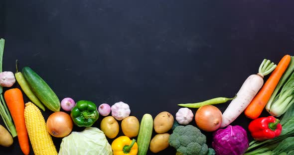 top view stop motion a vegetable on black background.