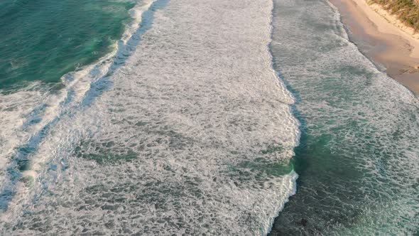 Drone Viewpoint Over Beautiful Waves Along the Shoreline Australia