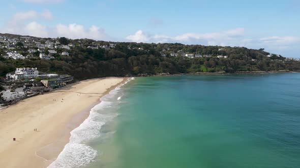 Hyperlapse of St Ives long beach, Cornwall. Aerial forward