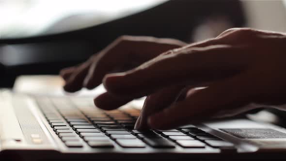 Man Hand using Computer Laptop in Office. 4K Version.