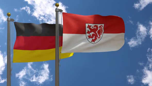 Germany Flag Vs Braunschweig City Flag on Flagpole