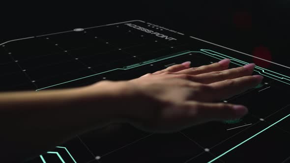 Digital Hand Biometrics Access Connection Verifying Palm Personality Closeup