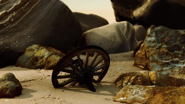 Old Wooden Cart Wheel at Sand Beach