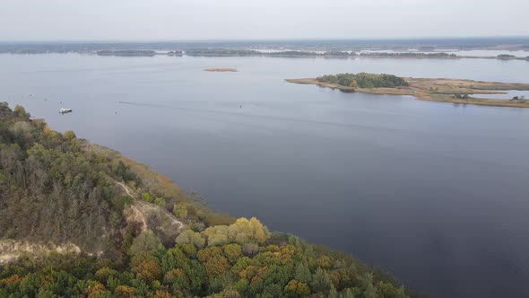 Aerial View of the Dnipro River - the Main River of Ukraine